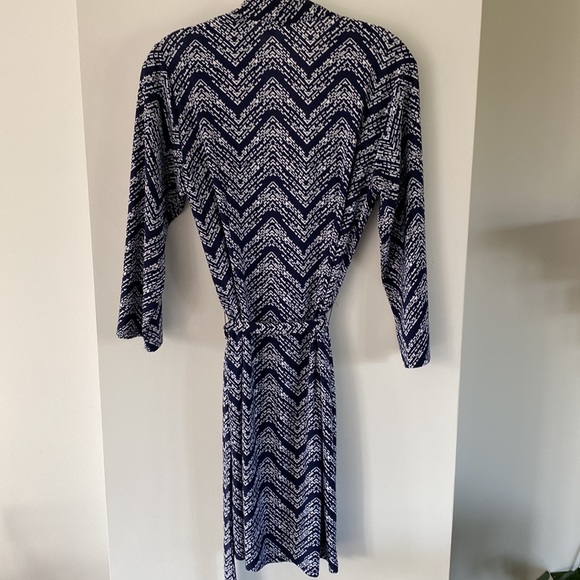 TACERA navy blue white chevron stripe house dress button sleeve belt yoke - Picture 4 of 4